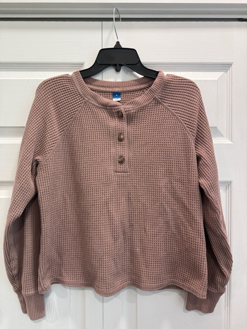 Old Navy Dusty Pink Mauve Plush Waffle-Knit Henley Top Women Size medium